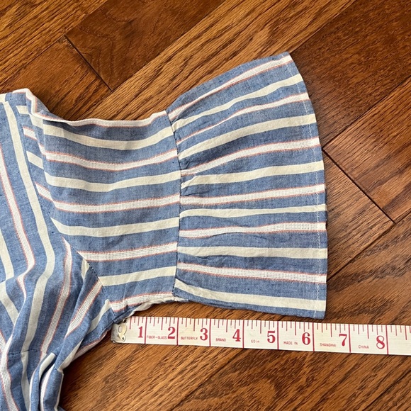 IZOD Linen Blend Striped Ruffle Sleeve Back Button Up Sz M - Picture 4 of 9